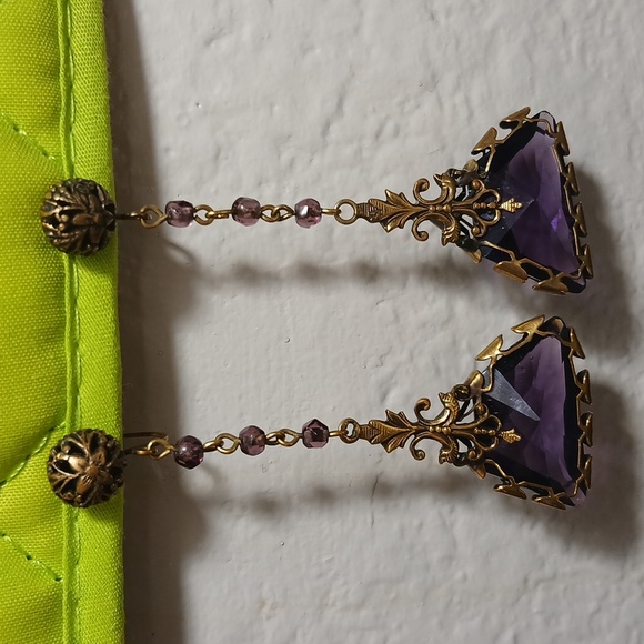 Antique Amethyst Earrings Solid 9K Gold W/GF Screwback 13 Grams - Picture 15 of 17
